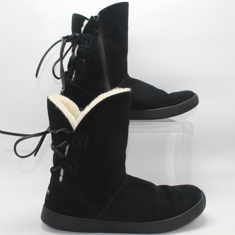 Koolaburra by UGG Black Suede Fur Lined Lace Back Boots‎ 1019361 Womens 7